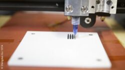Image: A 3D printer applies a black printing ink to a white plate; Copyright: Shengduo Xu / ISTA