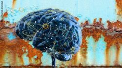 Image: Symbolic image of the use of artificial intelligence (brain in front of rusting metal) in corrosion research; Copyright: Max-Planck-Institut 
